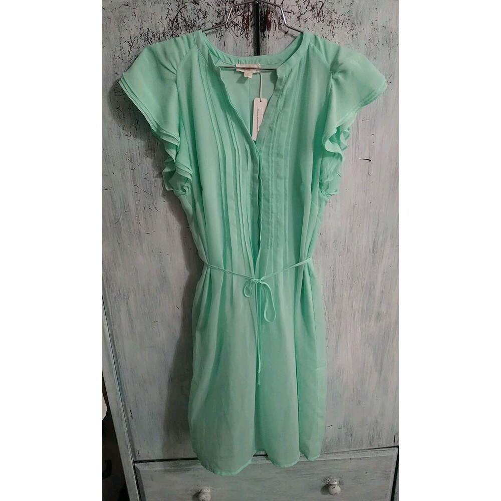Charming Charlie's Ruffled Sleeve Neck Knee Dress Nwt Small Green Boho Feminine